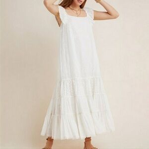 Anthropologie Payal Jain Fallon Eyelet Maxi Dress in White